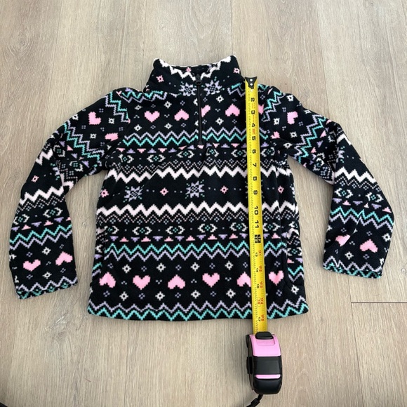 The Childrens Place Kids Girls Pullover Sweater 5 6 Fleece Black Pink Patterned - Picture 7 of 12